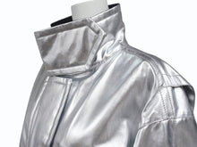 Load image into Gallery viewer, Calvin Klein カルバンクライン 比翼ジャケット アウター サイズ38 コットン ポリウレタンコーティング シルバー ブラック 美品 中古 4b004946