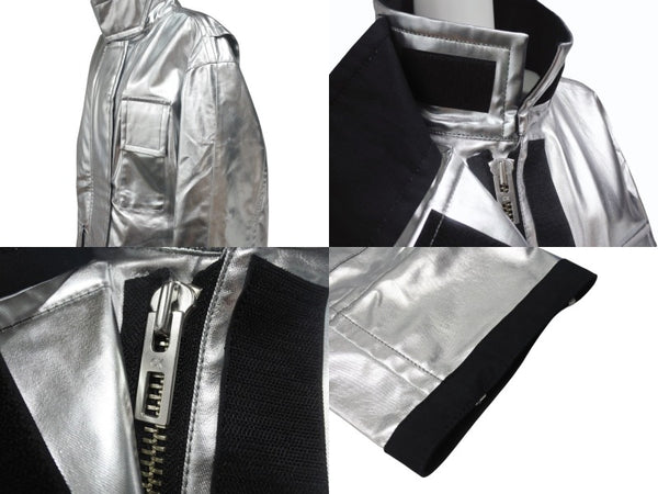 Calvin Klein カルバンクライン 比翼ジャケット アウター サイズ38 コットン ポリウレタンコーティング シルバー ブラック 美品 中古 4b004946