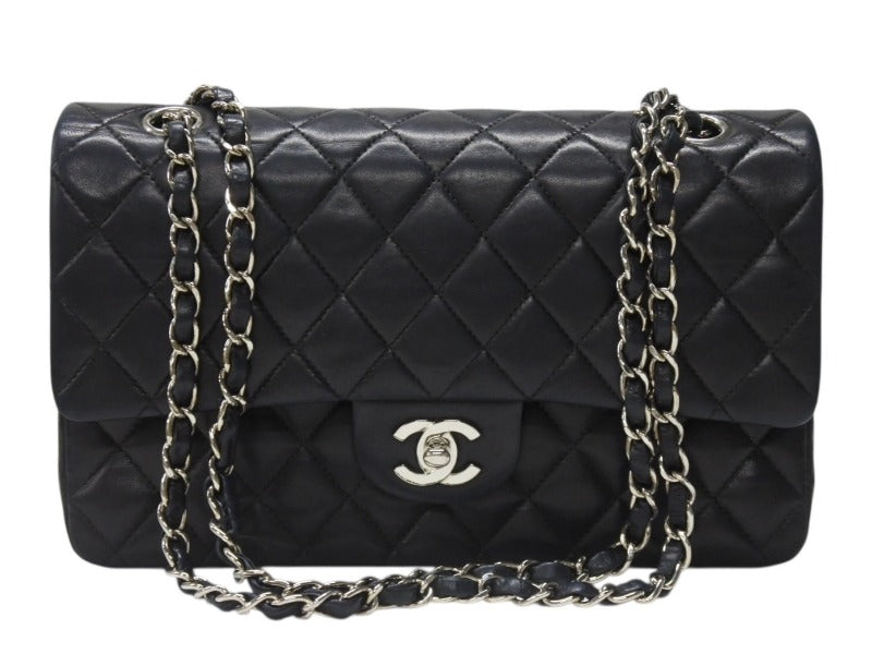 CHANEL Chanel Matelasse 25 W Flap W Chain Shoulder Bag No. 6 Coco Mark Lambskin Black Good Condition Used 4b004966