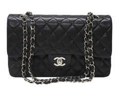 CHANEL シャネル マトラッセ25 Wフラップ Wチェーンショルダーバッグ 6番台 ココマーク ラムスキン ブラック 美品 中古 4b004966