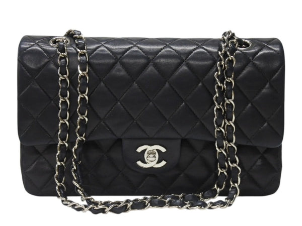 CHANEL シャネル マトラッセ25 Wフラップ Wチェーンショルダーバッグ 6番台 ココマーク ラムスキン ブラック 美品 中古 4b004966