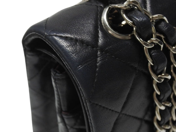 CHANEL シャネル マトラッセ25 Wフラップ Wチェーンショルダーバッグ 6番台 ココマーク ラムスキン ブラック 美品 中古 4b004966