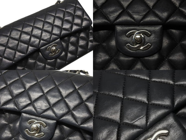 CHANEL シャネル マトラッセ25 Wフラップ Wチェーンショルダーバッグ 6番台 ココマーク ラムスキン ブラック 美品 中古 4b004966