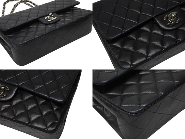 CHANEL シャネル マトラッセ25 Wフラップ Wチェーンショルダーバッグ 6番台 ココマーク ラムスキン ブラック 美品 中古 4b004966