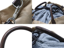 Load image into Gallery viewer, BRUNELLO CUCINELLI ブルネロクチネリ 2WAYバッグ レザー カシミヤ ベージュ ブラウン グレー アンティークシルバー金具 美品 中古 4b004967