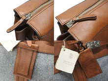 Load image into Gallery viewer, Brunello Cucinelli ブルネロクチネリ カントリーバッグ ビジネスバッグ レザー ウール ブラウン グレー シルバー金具 美品 中古 4b004968