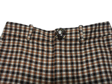Load image into Gallery viewer, 新品同様 AREA エリア ウール コットン混 チェック柄 ワイドパンツ クリスタル付き ブラウン サイズ4 中古 4b004986