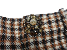 Load image into Gallery viewer, 新品同様 AREA エリア ウール コットン混 チェック柄 ワイドパンツ クリスタル付き ブラウン サイズ4 中古 4b004986