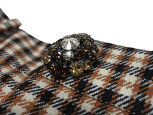 Load image into Gallery viewer, 新品同様 AREA エリア ウール コットン混 チェック柄 ワイドパンツ クリスタル付き ブラウン サイズ4 中古 4b004986