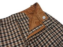 Load image into Gallery viewer, 新品同様 AREA エリア ウール コットン混 チェック柄 ワイドパンツ クリスタル付き ブラウン サイズ4 中古 4b004986