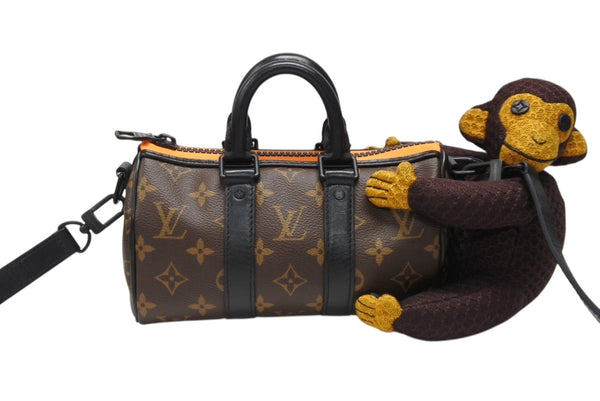 極美品 LOUIS VUITTON ルイヴィトン キーポルXS LVフレンドニットパペット ヴァージル期 M80118 モノグラムキャンバス レザー ブラウン オレンジ 中古 4b004886