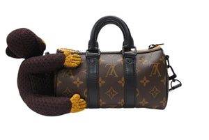極美品 LOUIS VUITTON ルイヴィトン キーポルXS LVフレンドニットパペット ヴァージル期 M80118 モノグラムキャンバス レザー ブラウン オレンジ 中古 4b004886