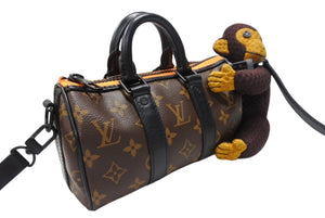 極美品 LOUIS VUITTON ルイヴィトン キーポルXS LVフレンドニットパペット ヴァージル期 M80118 モノグラムキャンバス レザー ブラウン オレンジ 中古 4b004886
