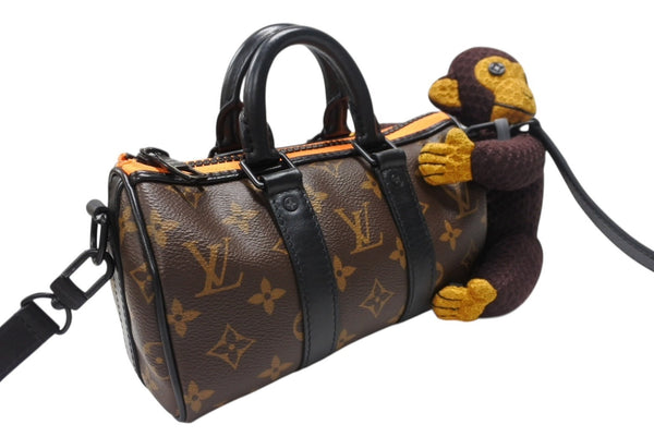 極美品 LOUIS VUITTON ルイヴィトン キーポルXS LVフレンドニットパペット ヴァージル期 M80118 モノグラムキャンバス レザー ブラウン オレンジ 中古 4b004886
