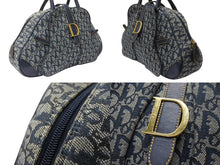 Load image into Gallery viewer, Christian Dior クリスチャンディオール ダブルサドルバッグ MA-0091トロッター ネイビー キャンバス レザー 美品 中古 4b004991