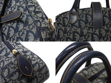 Load image into Gallery viewer, Christian Dior クリスチャンディオール ダブルサドルバッグ MA-0091トロッター ネイビー キャンバス レザー 美品 中古 4b004991