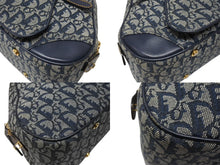 Load image into Gallery viewer, Christian Dior クリスチャンディオール ダブルサドルバッグ MA-0091トロッター ネイビー キャンバス レザー 美品 中古 4b004991