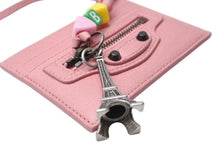 画像をギャラリービューアに読み込む, 新品同様 BALENCIAGA バレンシアガ Le City ルシティ パスケース カードホルダー チャーム付き 2000008574198 ラムスキン ピンク 中古 4b005002