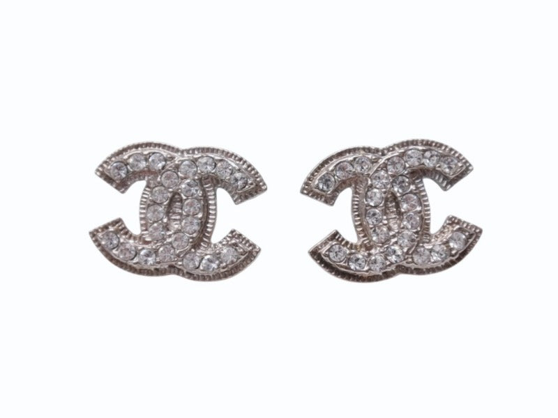 極美品 CHANEL シャネル ココマーク ピアス 両耳 アクセサリー A12V刻印 3.6g メタル ラインストーン シルバー 中古 4b005027