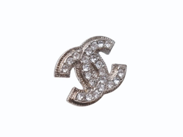 極美品 CHANEL シャネル ココマーク ピアス 両耳 アクセサリー A12V刻印 3.6g メタル ラインストーン シルバー 中古 4b005027