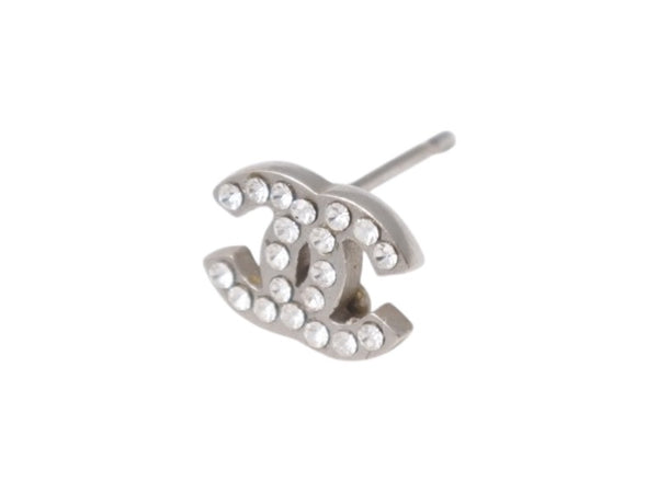 極美品 CHANEL シャネル ココマーク ピアス 重量約1.6g 09V刻印 ラインストーン メタル シルバー クリア 両耳用 中古 4b005029