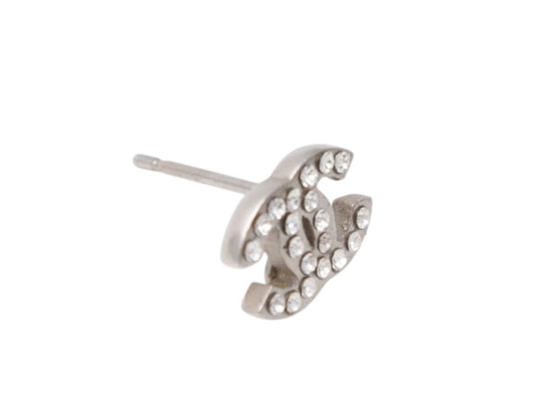 極美品 CHANEL シャネル ココマーク ピアス 重量約1.6g 09V刻印 ラインストーン メタル シルバー クリア 両耳用 中古 4b005029