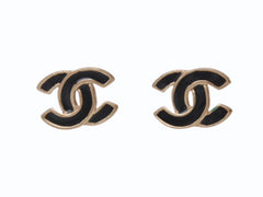 極美品 CHANEL シャネル ココマーク ピアス 両耳 アクセサリー 02A刻印 4.1g GP ブラック ゴールドフレーム 中古 4b005033