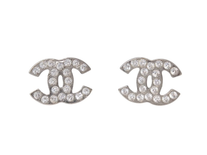 CHANEL シャネル ココマーク ピアス 重量約3.5g 09V刻印 ラインストーン メタル シルバー クリア 両耳用 良品 中古 4b005034
