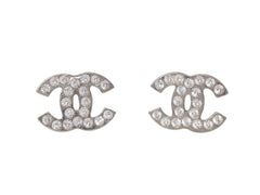 CHANEL シャネル ココマーク ピアス 重量約3.5g 09V刻印 ラインストーン メタル シルバー クリア 両耳用 良品 中古 4b005034