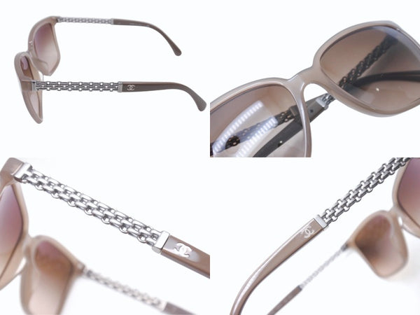 極美品 CHANEL シャネル サングラス チェーンテンプル 5325A プラスチック メタル ブラウン シルバー金具 54◻︎17 140 中古 4b005045