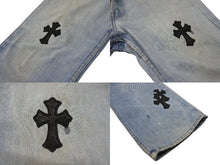 Load image into Gallery viewer, CHROME HEARTS クロムハーツ クロスパッチ デニム パンツ リーバイス LEVI`S 517 オーダー サイズ34 ブルー 美品 中古 4b005057