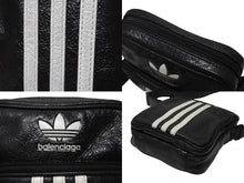 画像をギャラリービューアに読み込む, BALENCIAGA × adidas バレンシアガ アディダス コラボ スモール クロスボディ ショルダーバッグ ブラック ラムスキン ロゴ 721850 美品 中古 4b005060