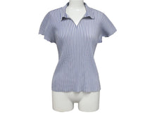 Load image into Gallery viewer, PLEATS PLEASE プリーツプリーズ イッセイミヤケ プリーツ ストライプ ブラウス PP51FK314 ブルー ホワイト サイズ3 美品 中古 4b005078