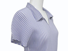 Load image into Gallery viewer, PLEATS PLEASE プリーツプリーズ イッセイミヤケ プリーツ ストライプ ブラウス PP51FK314 ブルー ホワイト サイズ3 美品 中古 4b005078