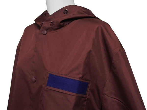 極美品 MIUMIU ミュウミュウ フーデット ナイロン コーチ ジャケット ボルドー ポリエステル サイズM 90s アウター 中古 4b005085