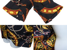 画像をギャラリービューアに読み込む, CELINE セリーヌ 長袖シャツ ヴィンテージ ゴールドチェーンプリント 総柄 シルク ブラック サイズ36 美品 中古 4b005091