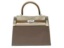 Load image into Gallery viewer, 未使用 HERMES エルメス KELLY ケリートリコロール25 外縫い 2WAYハンドバッグ ヴォーエプソン トープ アルザン ビスキュイ シルバー金具 U刻印 中古 4b005109