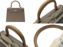 Load image into Gallery viewer, 未使用 HERMES エルメス KELLY ケリートリコロール25 外縫い 2WAYハンドバッグ ヴォーエプソン トープ アルザン ビスキュイ シルバー金具 U刻印 中古 4b005109