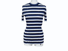 Load image into Gallery viewer, LOUIS VUITTON ルイヴィトン ボーダー リブニット半袖トップス ブルー ホワイト サイズM 美品 中古 4b005116