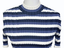 Load image into Gallery viewer, LOUIS VUITTON ルイヴィトン ボーダー リブニット半袖トップス ブルー ホワイト サイズM 美品 中古 4b005116