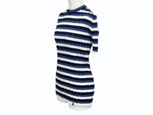 Load image into Gallery viewer, LOUIS VUITTON ルイヴィトン ボーダー リブニット半袖トップス ブルー ホワイト サイズM 美品 中古 4b005116