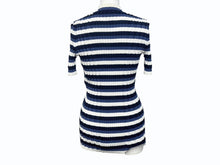 Load image into Gallery viewer, LOUIS VUITTON ルイヴィトン ボーダー リブニット半袖トップス ブルー ホワイト サイズM 美品 中古 4b005116