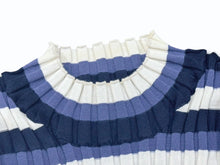 Load image into Gallery viewer, LOUIS VUITTON ルイヴィトン ボーダー リブニット半袖トップス ブルー ホワイト サイズM 美品 中古 4b005116