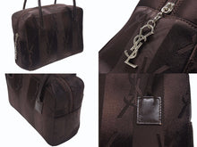 Load image into Gallery viewer, YVES SAINT LAURENT イヴサンローラン オールド ハンドバッグ 総ロゴ柄 ナイロン ブラック ブラウン シルバー金具 美品 中古 4b005132