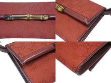 画像をギャラリービューアに読み込む, GUCCI グッチ ミニショルダーバッグ ハンドバッグ 2way バンブー 117594 GGキャンバス ワインレッド 美品 中古 4b005134