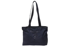 PRADA プラダ トートバッグ ハンドバッグ ロゴ スパンコール イタリア製 ナイロン ネイビー 良品 中古 4b005149