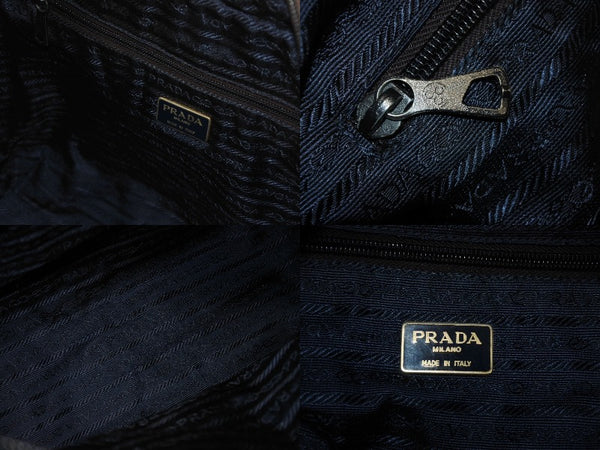 PRADA プラダ トートバッグ ハンドバッグ ロゴ スパンコール イタリア製 ナイロン ネイビー 良品 中古 4b005149