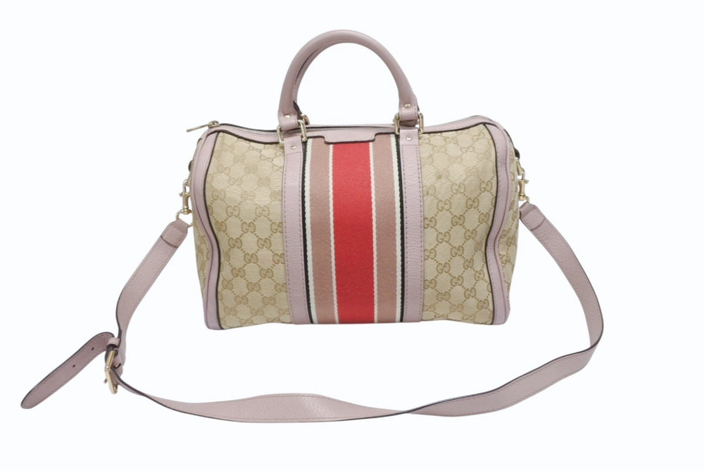 GUCCI グッチ ショルダーバッグ ハンドバッグ 2way 247205 GGキャンバス レザー ベージュ ライトパープル 美品 中古 4b005159