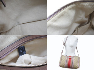 GUCCI グッチ ショルダーバッグ ハンドバッグ 2way 247205 GGキャンバス レザー ベージュ ライトパープル 美品 中古 4b005159
