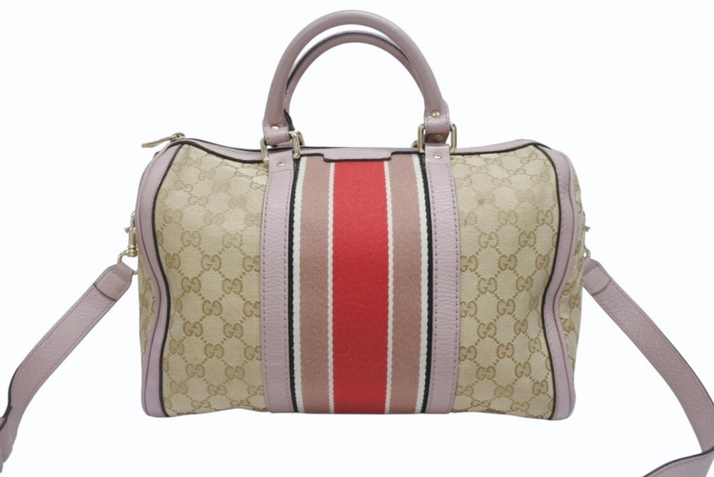 GUCCI グッチ ショルダーバッグ ハンドバッグ 2way 247205 GGキャンバス レザー ベージュ ライトパープル 美品 中古 4b005159